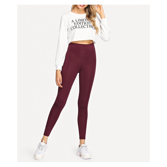 Burgundy Back Criss Cross Solid Workout Leggings - Picture 4 of 5